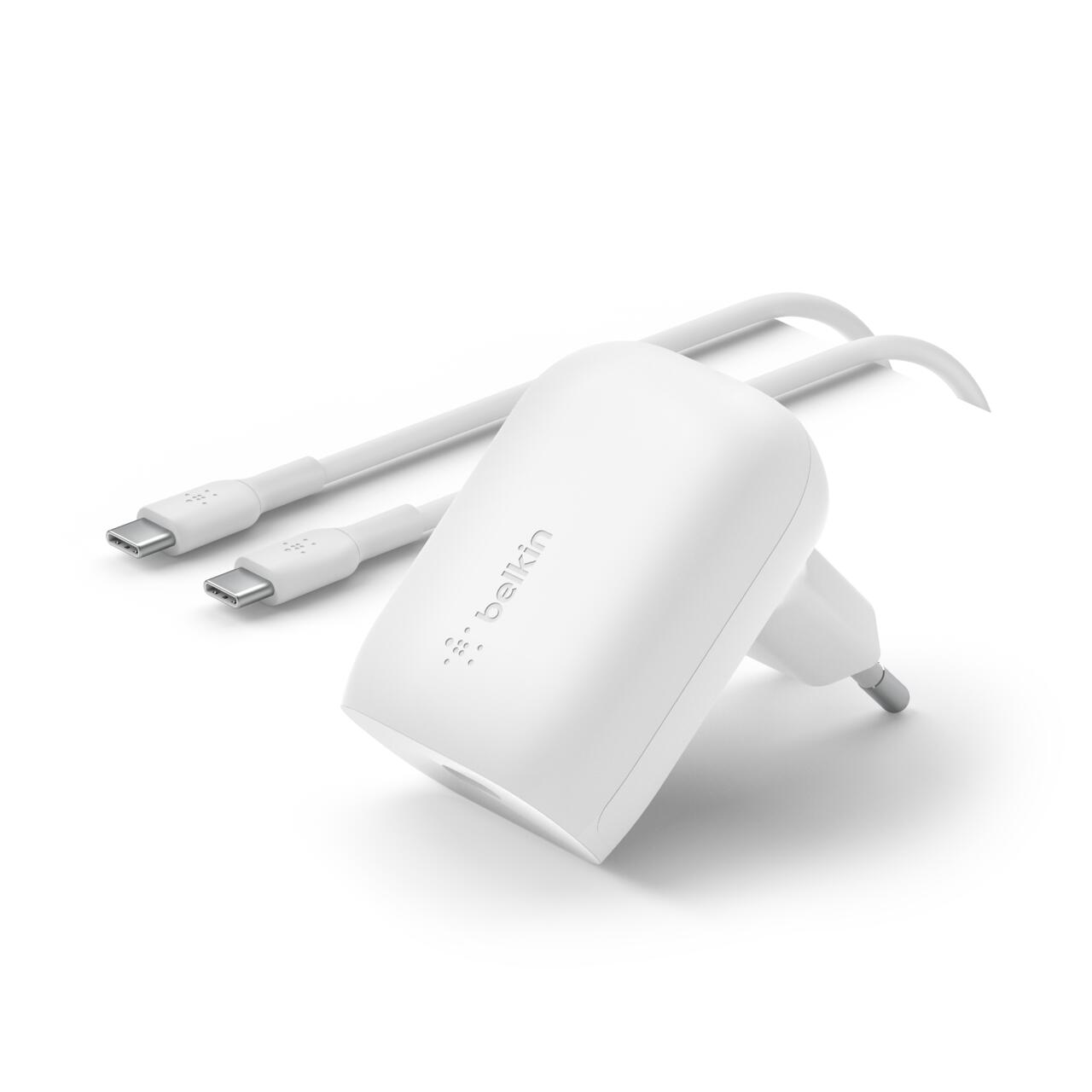 Belkin USB-C PD 3.0 PPS Ladegerät mit USB-C auf USB-C Kabel 30 W, weiß Belkin USB-C PD 3.0 PPS Ladegerät mit USB-C auf USB-C Kabel 30 W, weiß